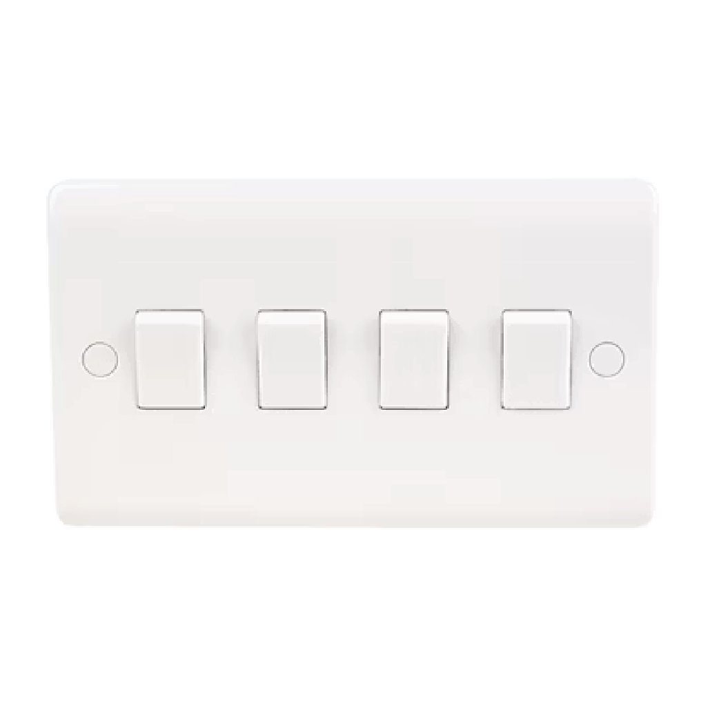 PBS Classic 4-Gang 1-Way Plate Switch 10AX 250V -Standard Wall Switch for Residential & Commercial Lighting Control