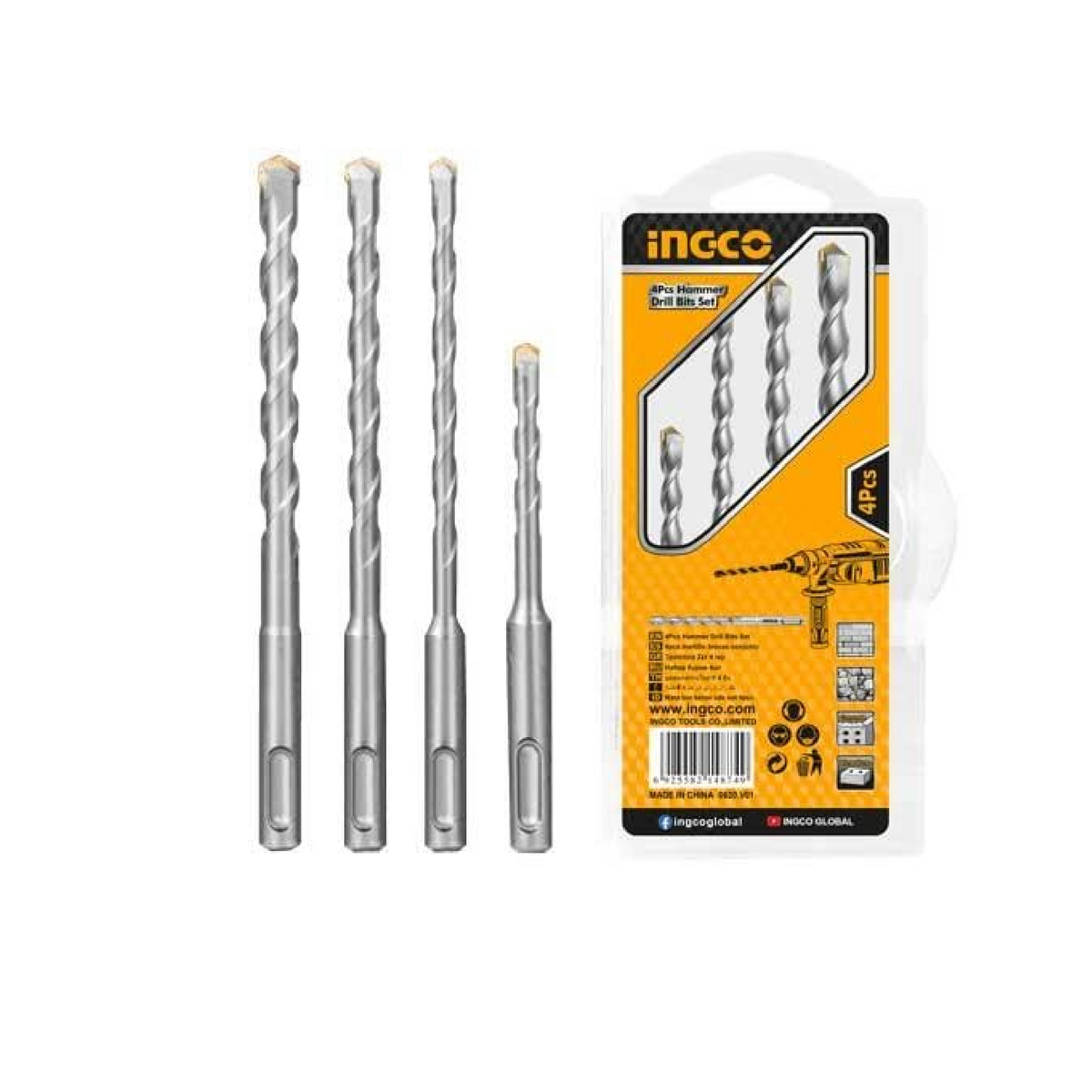INGCO AKDB2055 4-Piece Hammer Drill Bit Set
