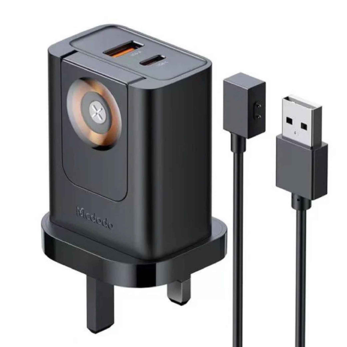 CH-398 30W 2-in-1 UK Travel Charger with 3-Pin Plug, USB-A, USB-C & Watch Charger(S.N)