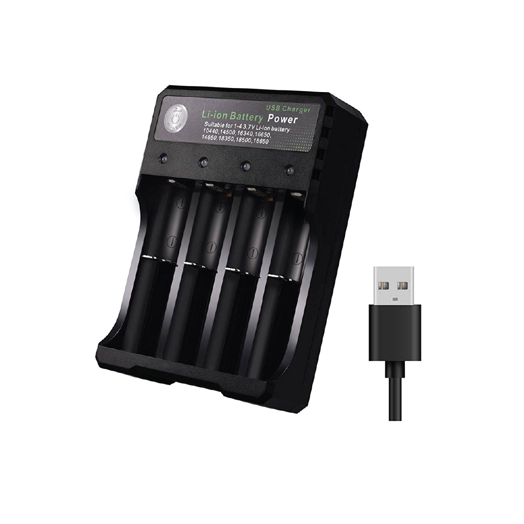 BMAX BH-042100-04U 4-Slot Smart Li-ion Battery Charger – USB Charger for 3.7V Cylindrical Batteries