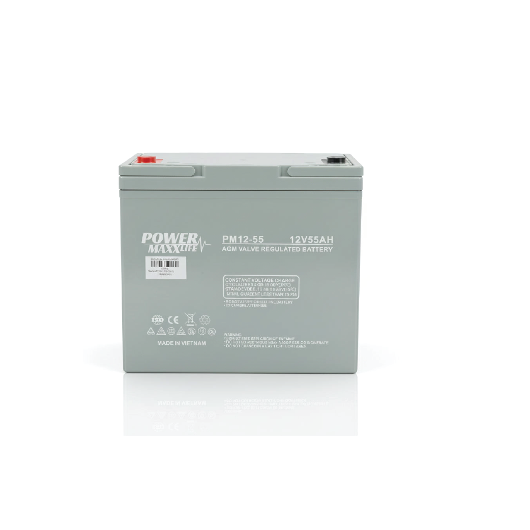 Power Maxxlife PM12-55 12V 55Ah AGM VRLA Battery – Maintenance-Free Sealed Lead Acid Battery