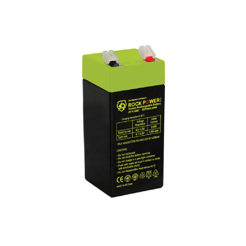 Rock Power Plus 4V 4.5Ah VRLA AGM Rechargeable Battery – Maintenance-Free Sealed Lead Acid Battery