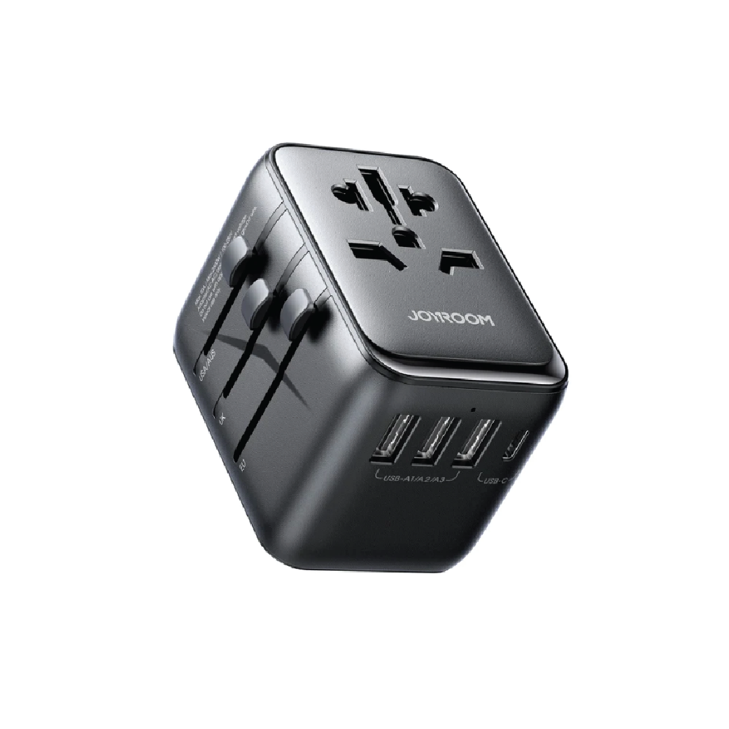 Joyroom JR-TCW01 17W Universal Travel Adapter with Dual USB Ports-Worldwide Plug Converter (Black