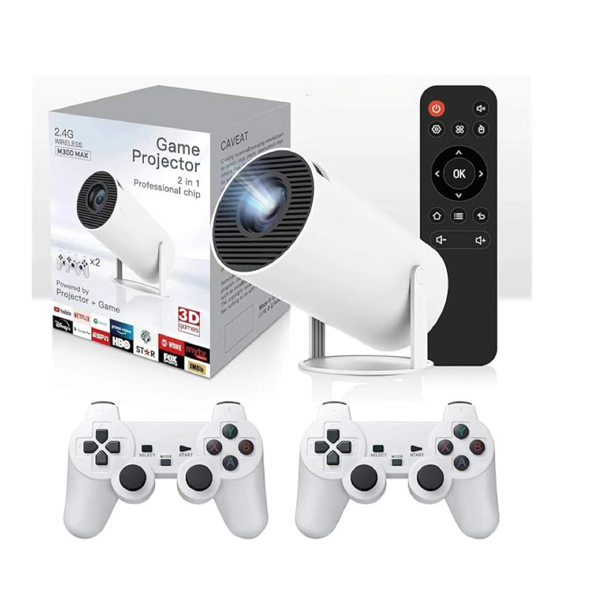 جهاز عرض ألعاب صغير M300 بدقة 4K/3D، جهاز عرض ذكي يعمل بنظام Android 11 مع تقنية WiFi 6 و Bluetooth 5.4 (SN)