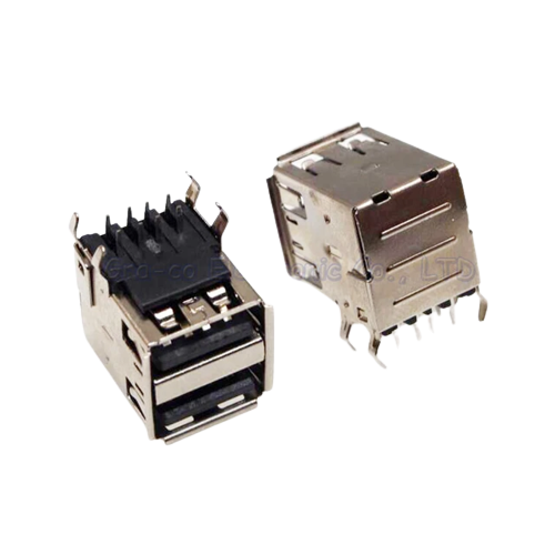 Double-deck A Female USB Female Socket A Type black glue 90 degree - Alqamarshop