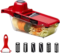 10 in 1 Mandoline Slicer Vegetable Cutter with Stainless Steel Blade Manual Potato Peeler Carrot Cheese Grater Dicer Kitchen Tool-Pink with box - Alqamarshop