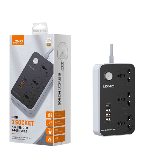 LDNIO Universal Power Socket 3 Port + 4 USB SC3412 38W - Alqamarshop