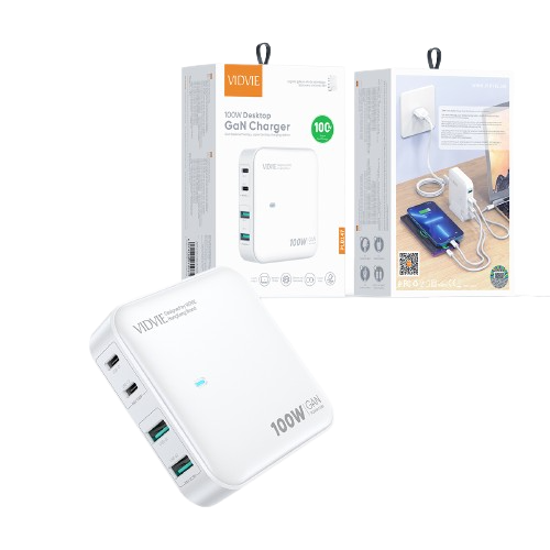 VIDVIE Multi 4 USB Ports Portable Charger White GaN USBC 100W PLB147 - Alqamarshop