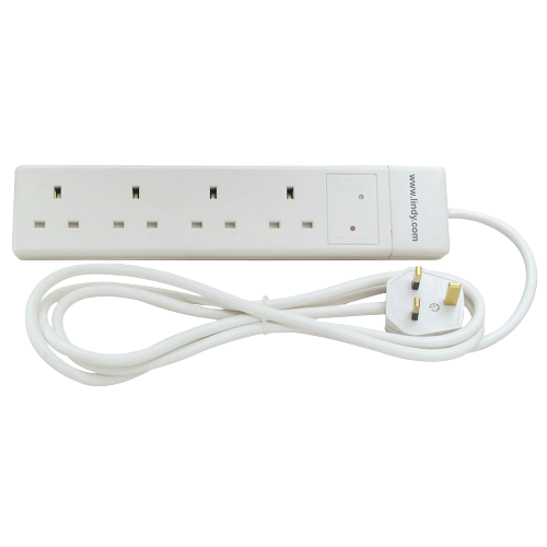 2m 4-Way UK Mains Power Extension with Surge Protection, White