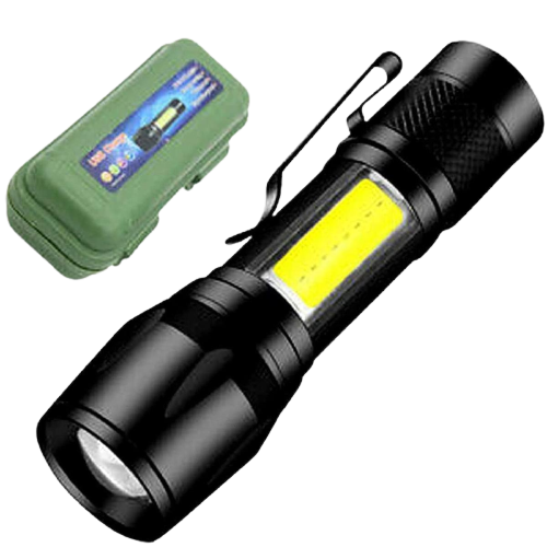 Torch - Mini LED Micro USB Charging with Cable and Case - Powerful Flashlight XPE COB Small Rechargeable - Flash Light Zoomable 3800LM