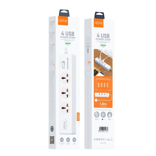 Vidvie Universal Plug 4usb Outlet With Switch 2400W PSB01 - Alqamarshop