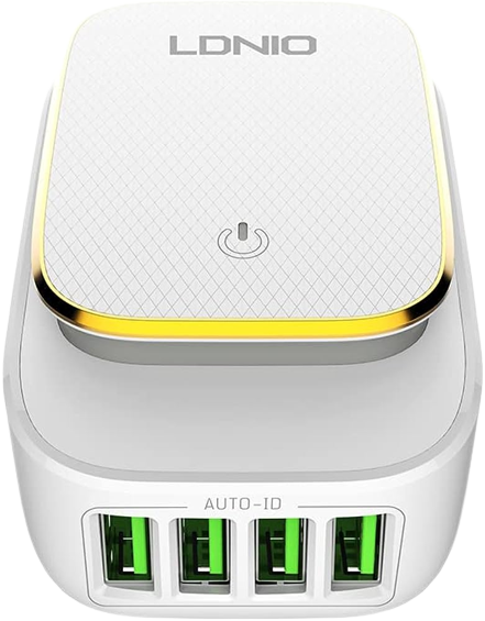 Ldnio a4405 wall charger multi-function night light & 4 usb ports with type-c cable - white - Alqamarshop