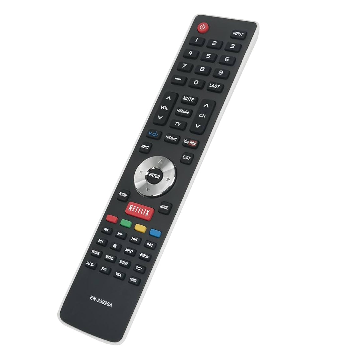Huayu RM-L1365 universal remote control designed for Hisense LCD/LED Smart TVs.