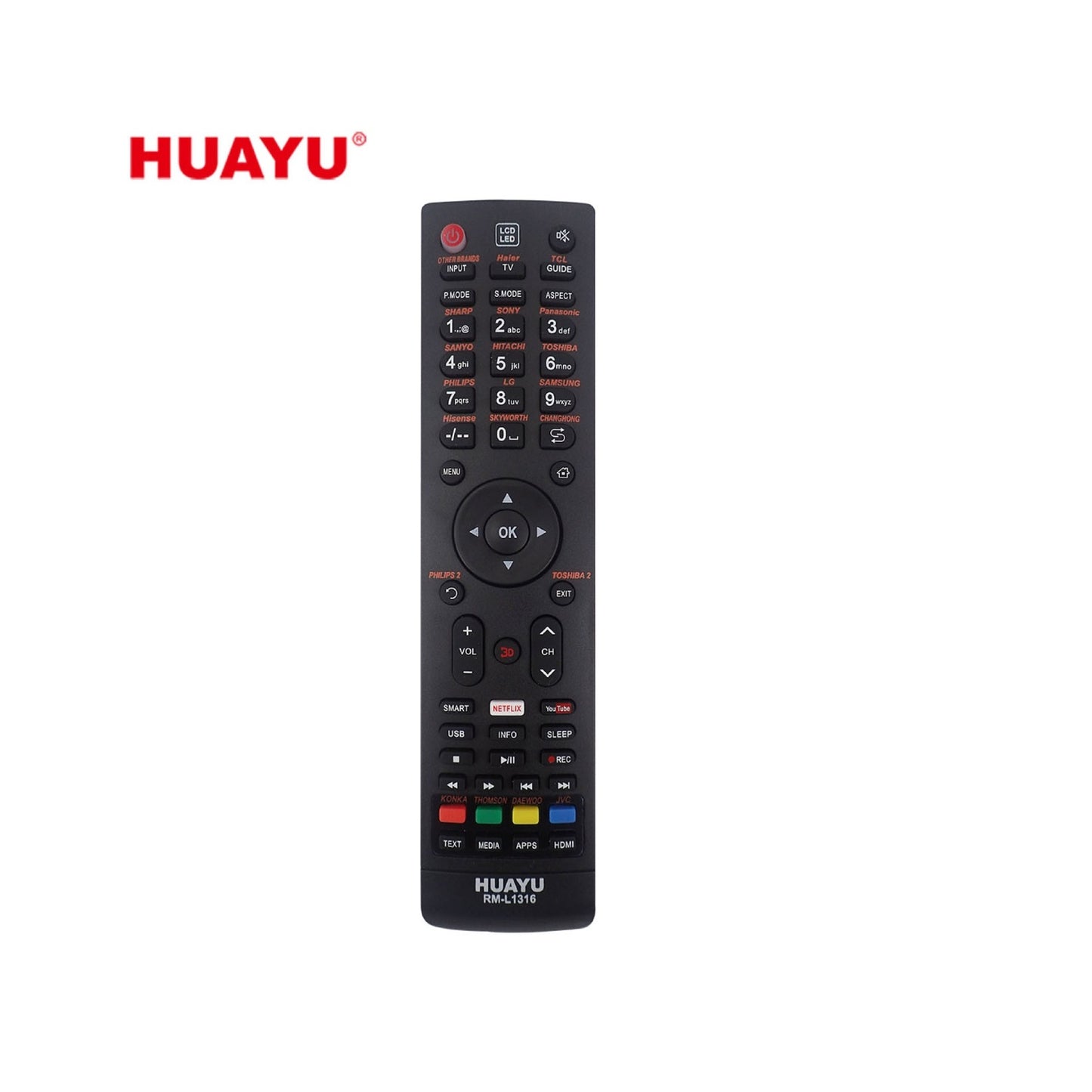 HUAYU RM-L1098 Universal LCD/LED TV Remote Control – Multi-Brand Smart Replacement Controller