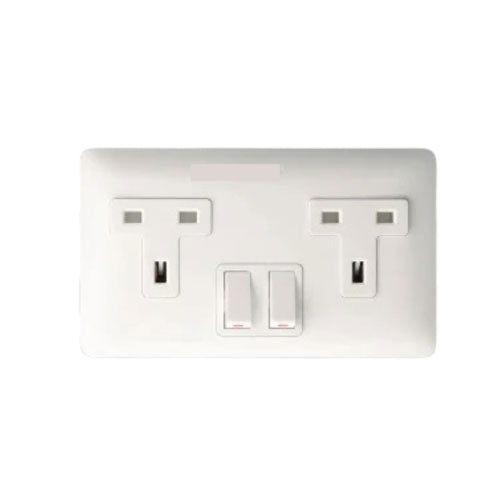 13A 2-Gang Switched Power Socket Durable and Safe Wall Outlet(T00729)