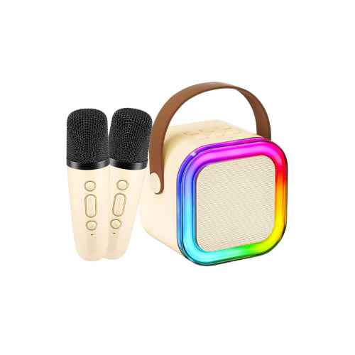 RGB Karaoke Speaker K12 Portable Bluetooth Speaker with Dual Wireless Microphones & Colorful LED Lights