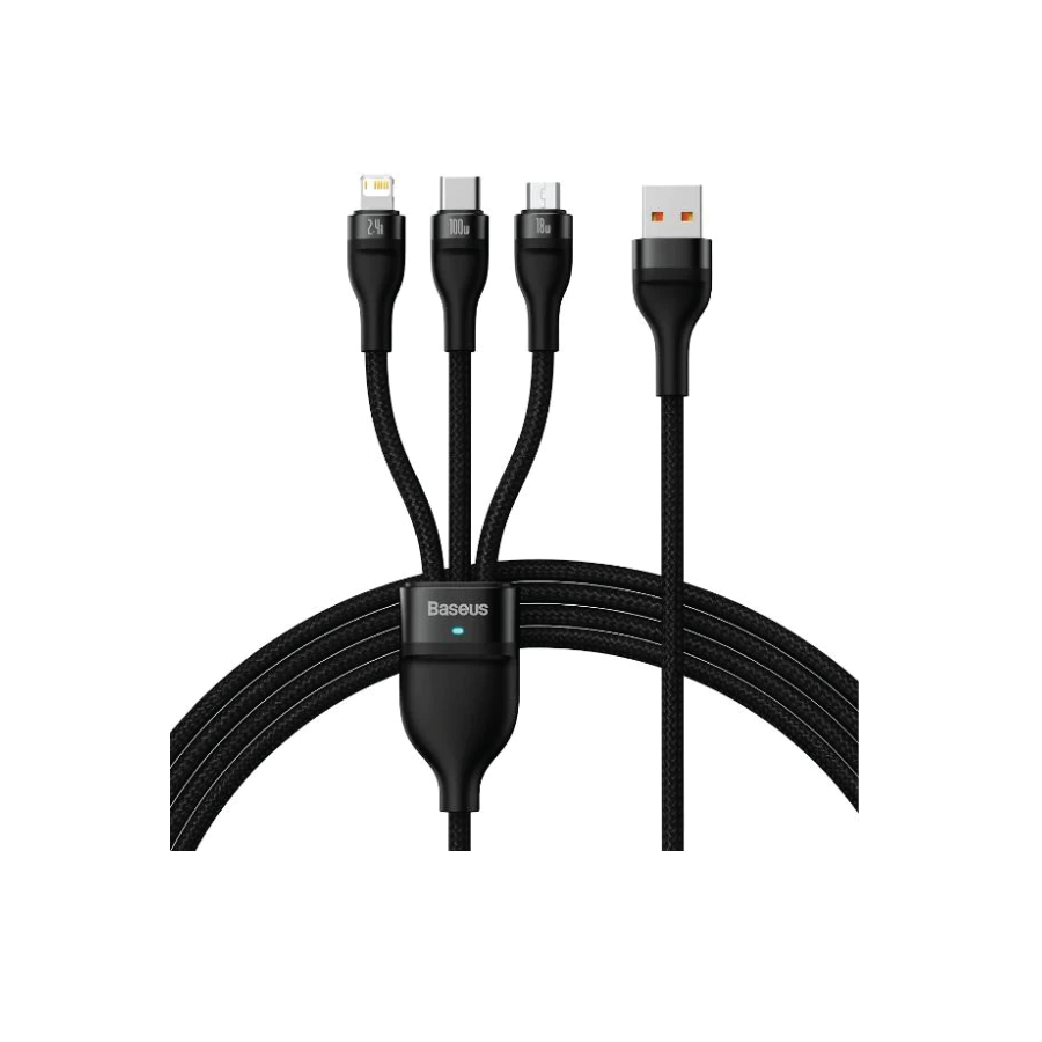 Baseus Flash Series II 100W Fast Charging Cable-Type-C to Micro USB, Lightning & USB-C 3-in-1 Multi-Charging Cable
