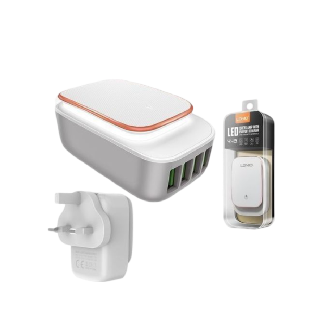 LDNIO LED Touch Lamp with 4-Port USB Charger – Smart & Efficient Charging (T16726)