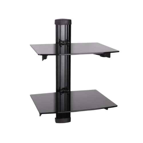 NHE Double Shelves DVD Stand YN-DVD004 Wall-Mounted Glass AV Shelf for DVD Players, Gaming Consoles & TV