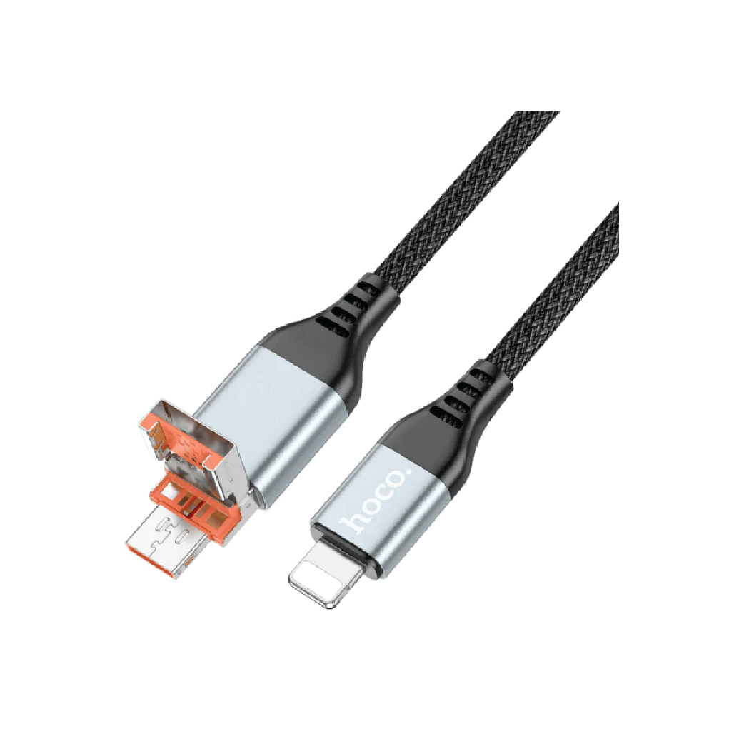 HOCO U128 Viking 2-in-1 USB & Type-C to Lightning  Fast Charging Data Cable – 27W PD, 1.2M (Black)