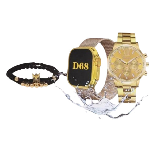 D68 Smart Watch with 3-in-1 Strap Wireless Charging, Fitness Tracking (T27066) - Alqamarshop