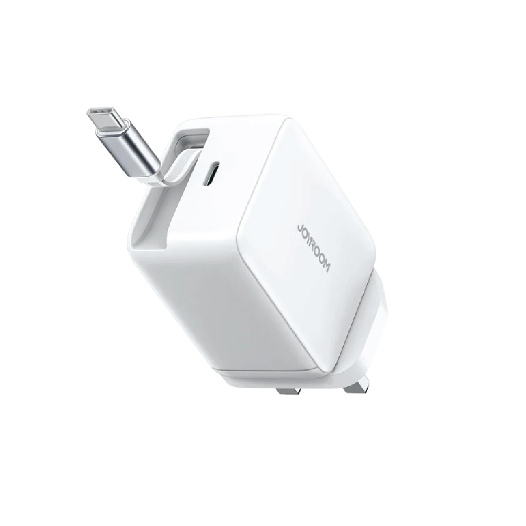 Joyroom JR-TCL06 67W GaN Fast Charger with  Retractable USB-C Cable – UK Plug Wall Charger (White)
