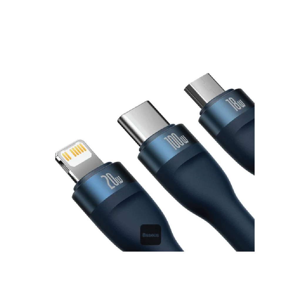 Baseus Flash Series II CASS03103 100W Fast Charging Multi cable  -3-in-2 USB-A & USB-C to Type-C, Lightning & Micro USB (1.2M)