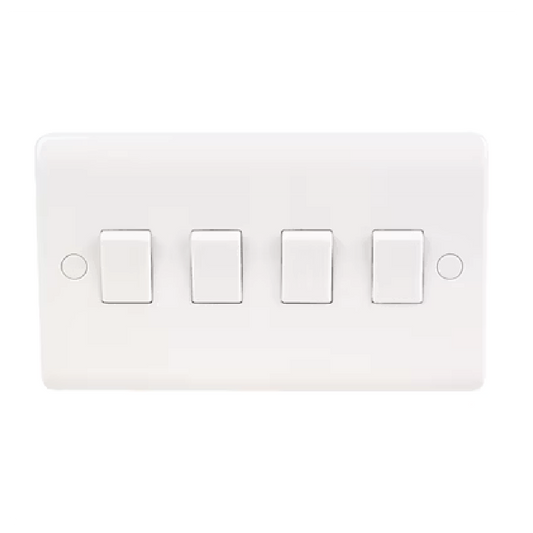 PBS Classic 4-Gang 1-Way Plate Switch 10AX 250V -Standard  Wall Switch for Residential & Commercial Lighting Control