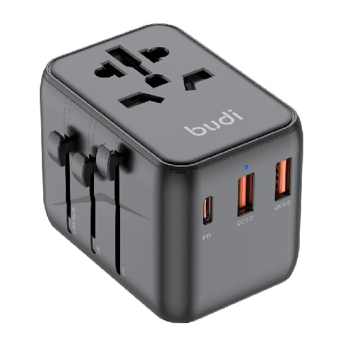 Budi 20W Global Travel Charger Dual Type C USB Ports with World Adapter and Storage Box (T27063) - Alqamarshop
