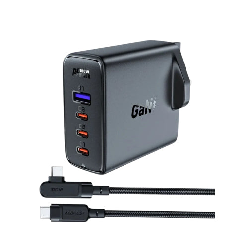Acefast A40 100W GaN Super Fast Wall Charger 4 Ports + UK Plug Charging Cable (SN)