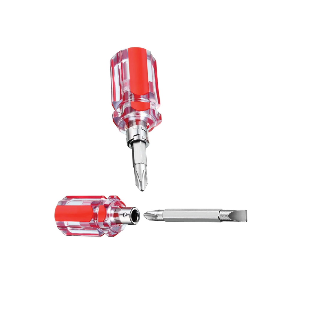 107-6MM 1.5 Dual-Use Stubby Screwdriver  – 2-in-1 Phillips & Flat Compact Hand Tool