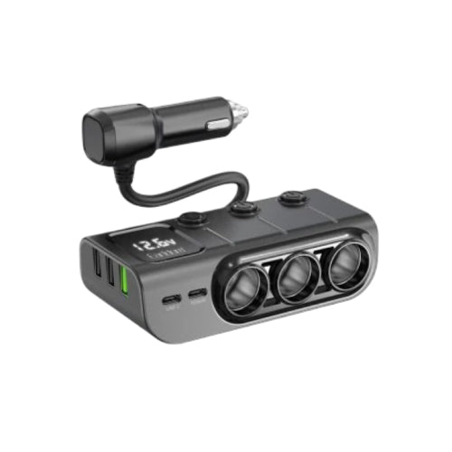 Earldom ES-CS4 Car Charger with 3 Cigarette Lighters Dual Type-C PD Outputs Black (SN)
