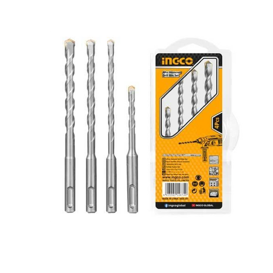 INGCO AKDB2055 4-Piece Hammer Drill Bit Set –  Heavy-Duty Masonry Drilling