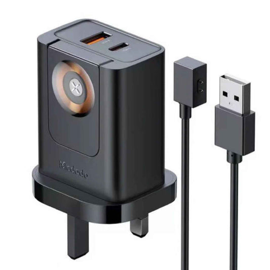CH-398 30W 2-in-1 UK Travel Charger with 3-Pin  Plug, USB-A, USB-C & Watch Charger(S.N)