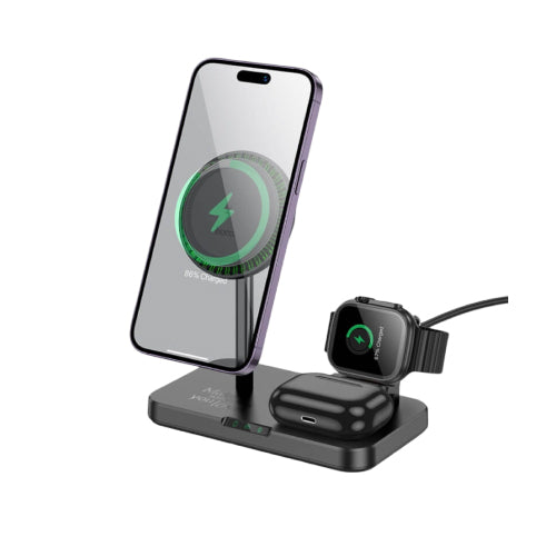 Hoco CQ12 3-in-1 Magnetic Wireless Fast Charger For Smartphone, Apple Watch and AirPods (SN) - Alqamarshop