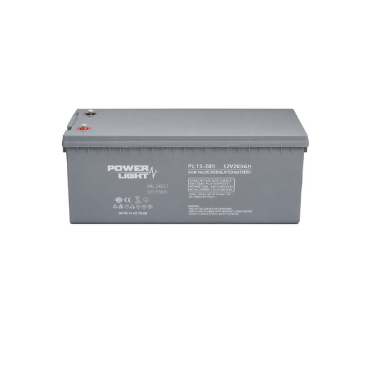 بطارية باور لايت PL12-200 12V 200Ah AGM VRLA – بطارية طاقة ذات دورة عميقة محكمة الإغلاق بالرصاص الحمضية