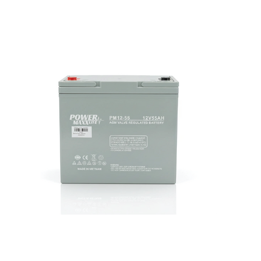 بطارية Power Maxxlife PM12-55 12V 55Ah AGM VRLA – بطارية حمض الرصاص محكمة الغلق لا تحتاج للصيانة