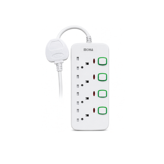 MOHA 4-Way Power Extension Socket 3M –250V  13A BS Fused Power Strip with Individual Switches