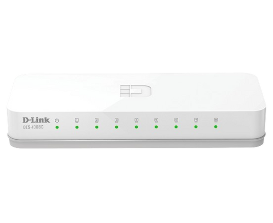 محول غير مُدار من D-Link مزود بـ 8 منافذ بسرعة 10/100 ميجابت في الثانية DES-1008C