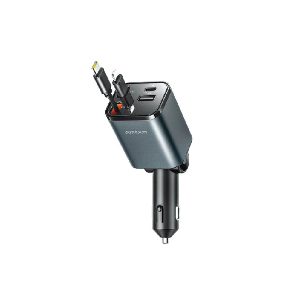 Joyroom JR-CCL05 30W 4-in-1 Retractable Car  Charger-Fast Charging Multi-Cable Adapter (Black)