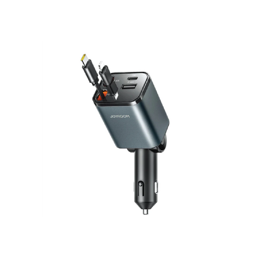 Joyroom JR-CCL05 30W 4-in-1 Retractable Car  Charger-Fast Charging Multi-Cable Adapter (Black)