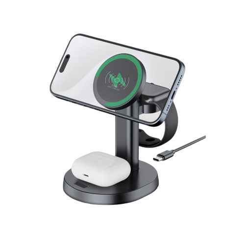 Budi WL4900B 3-in-1 Wireless Charging Stand Foldable Magnetic Fast Charger