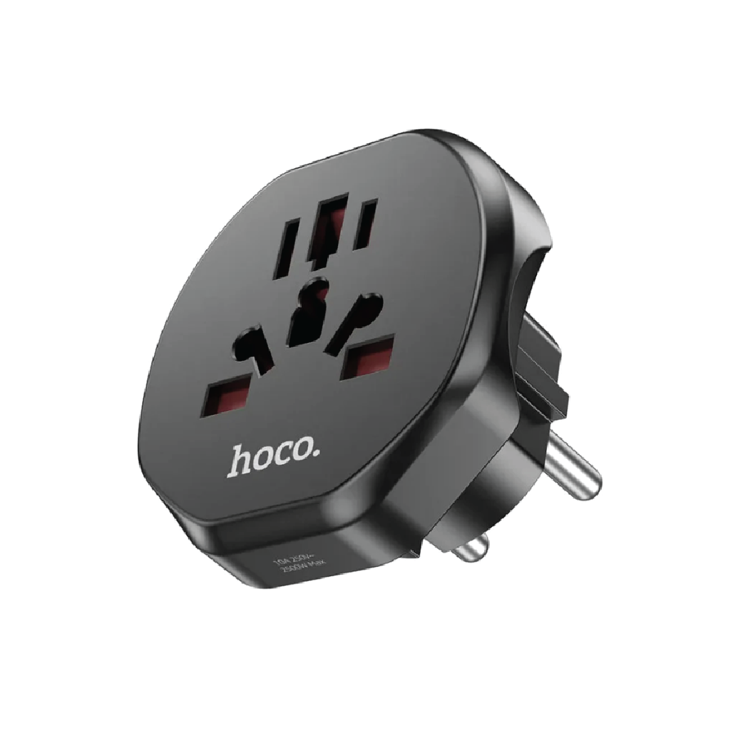 Hoco AC6 Unimpeded Universal Travel Power  Adapter – EU to UK Conversion Plug (Black)