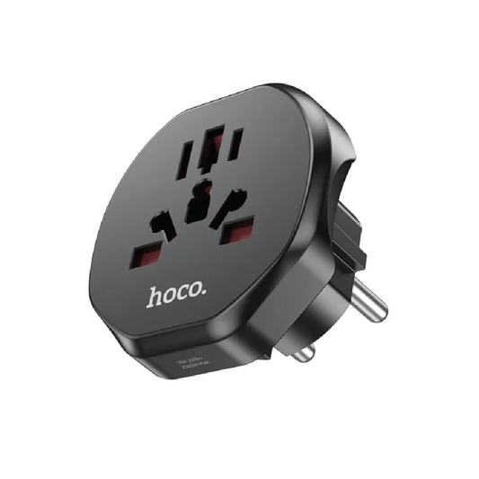 Hoco AC6 Unimpeded Universal Travel Power  Adapter – EU to UK Conversion Plug (Black)