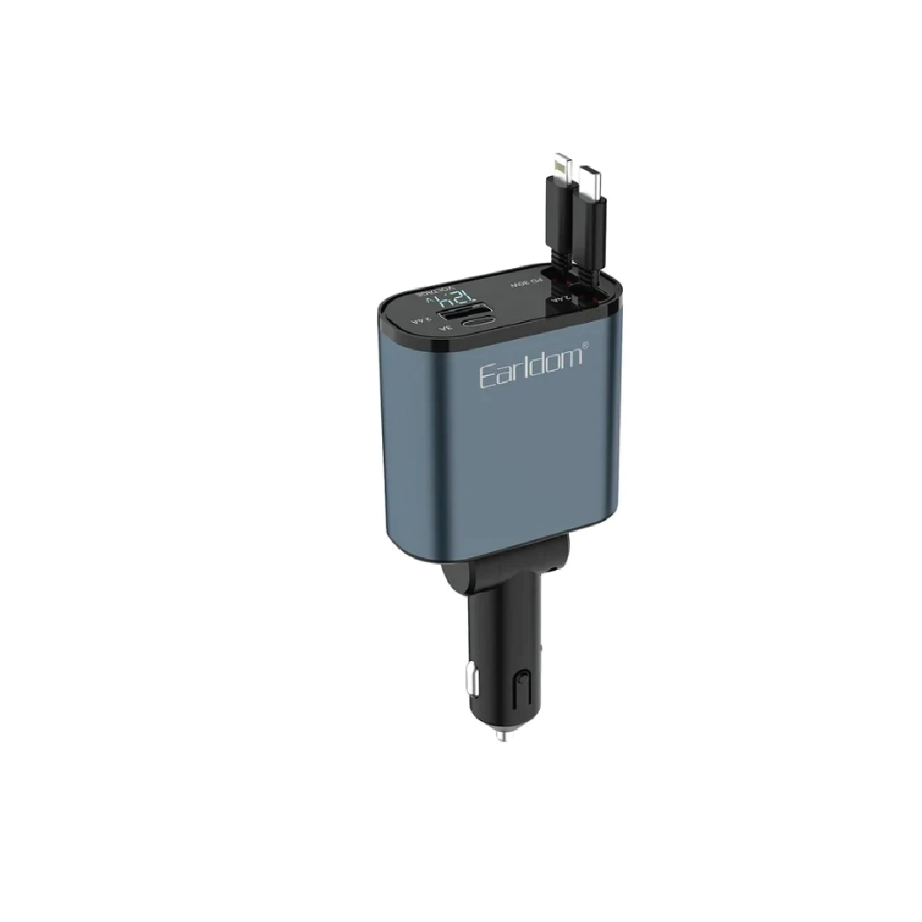 Earldom CC38 Retractable 4-in-1 Car Charger – Fast Charging Multi-Connector Mobile Adapter