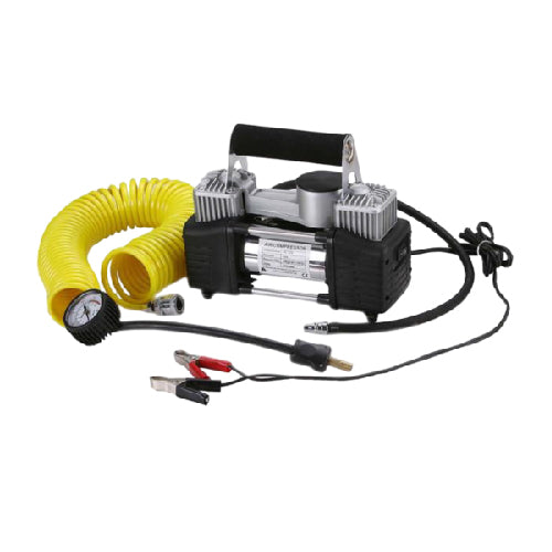 Vroom 2-Cylinder Air Compressor With Hose and Pressure Gauge for Car Tires and Tools (T26501)