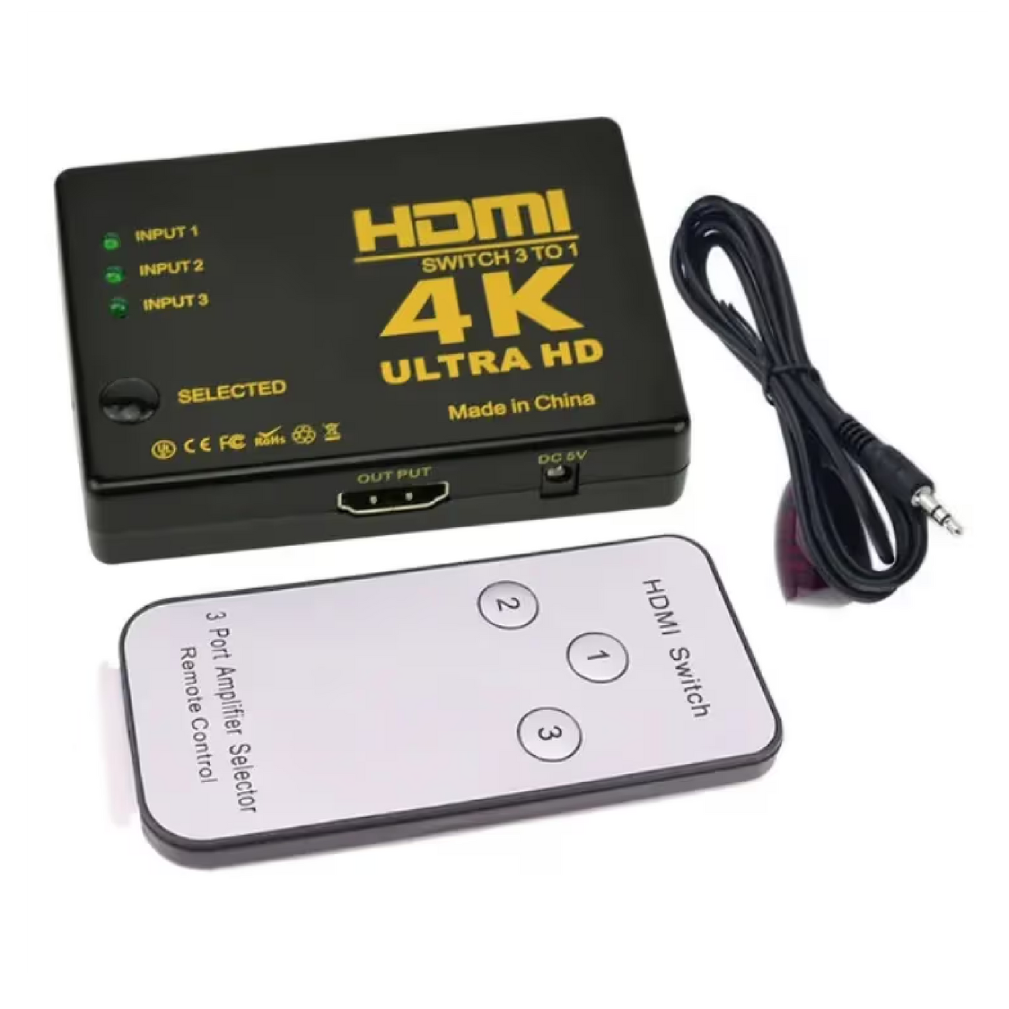 مفتاح HDMI 3 في 1 بدقة 4K فائقة الوضوح – موديل UH-301، محدد مكبر إشارة بـ 3 منافذ مع جهاز تحكم عن بعد