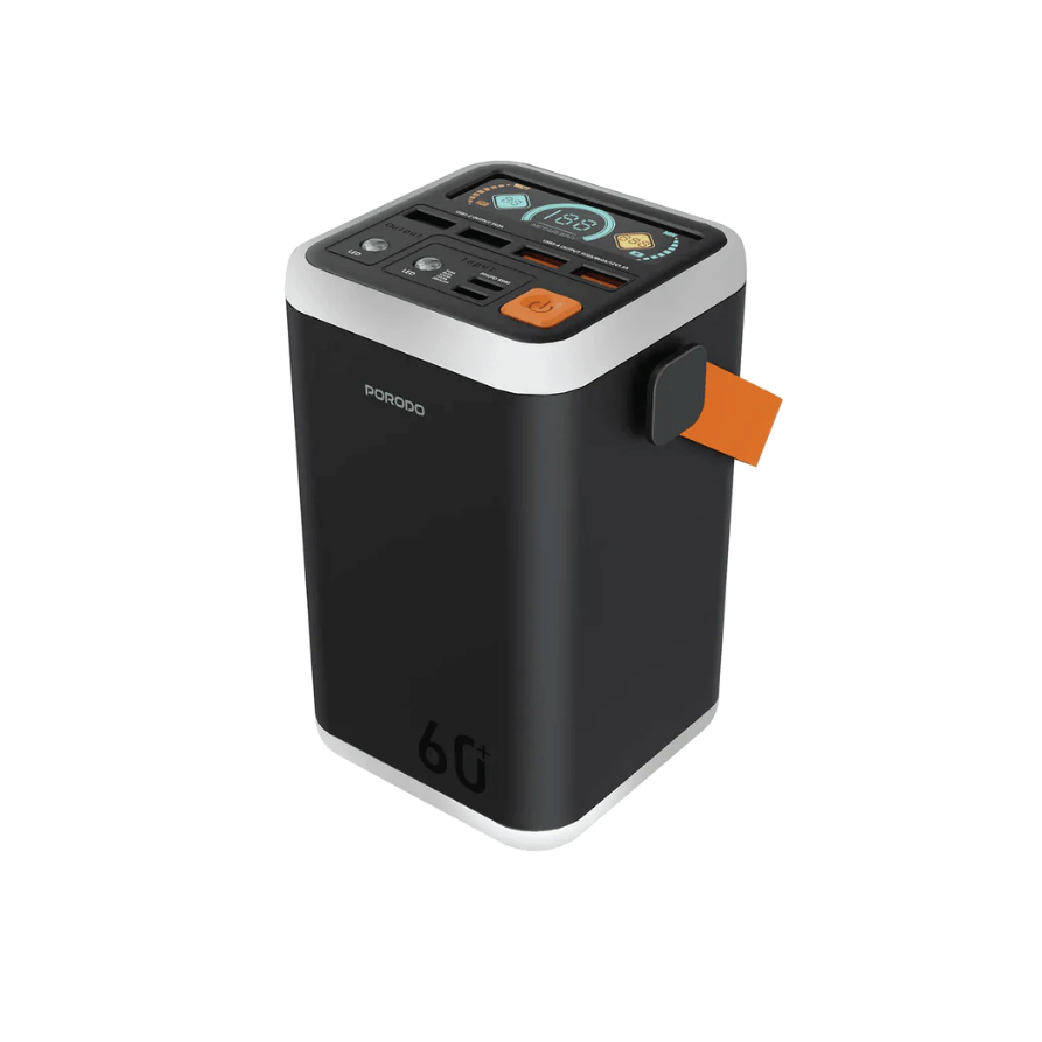 Porodo Cappadoc 60000mAh Multi-Port Power Bank with  TFT Display-High-Capacity Portable Charging Station (Black)
