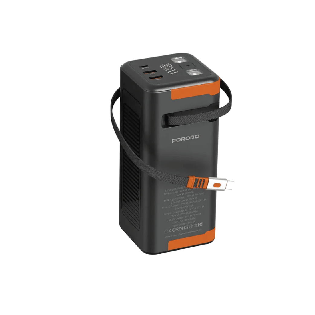 Porodo Power Boost 50000mAh Power Bank –  20W Fast Charging with Retractable Type-C Cable