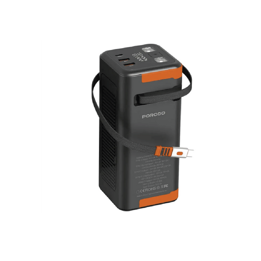 Porodo Power Boost 50000mAh Power Bank –  20W Fast Charging with Retractable Type-C Cable